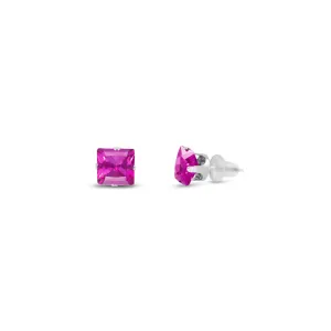 10k White Gold Plated 4 Carat Square Created Pink Sapphire Stud Earrings