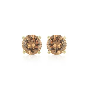 10k Yellow Gold Plated 1/2 Carat Round Created Champagne Sapphire Stud Earrings