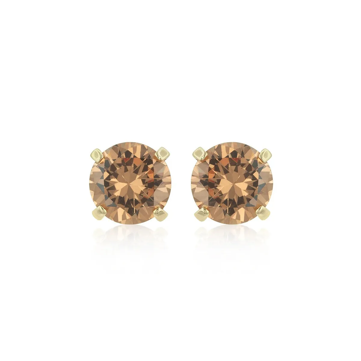 10k Yellow Gold Plated 1/2 Carat Round Created Champagne Sapphire Stud Earrings