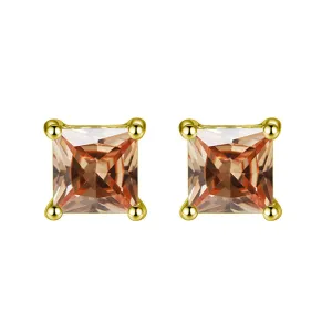 10k Yellow Gold Plated 4 Carat Princess Cut Created Champagne Sapphire Stud Earrings