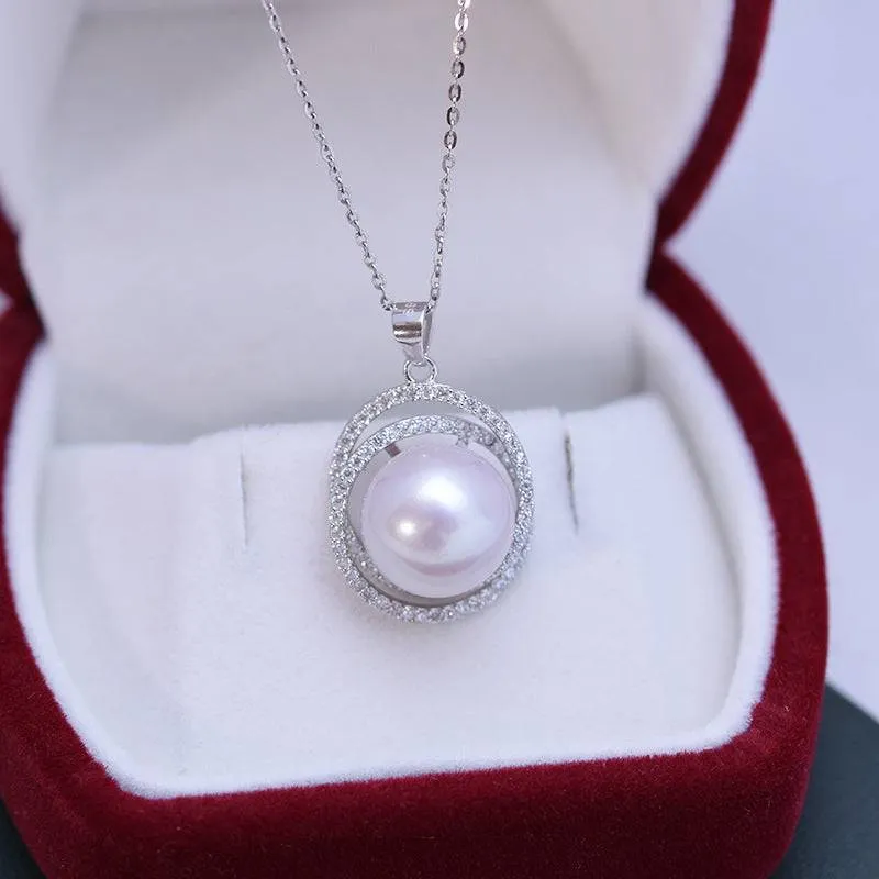 11-12mm Freshwater Pearl & Rose Pendant Necklace