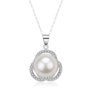 11-12mm Freshwater Pearl & Rose Pendant Necklace