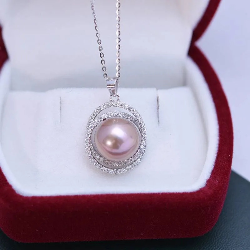 11-12mm Freshwater Pearl & Rose Pendant Necklace