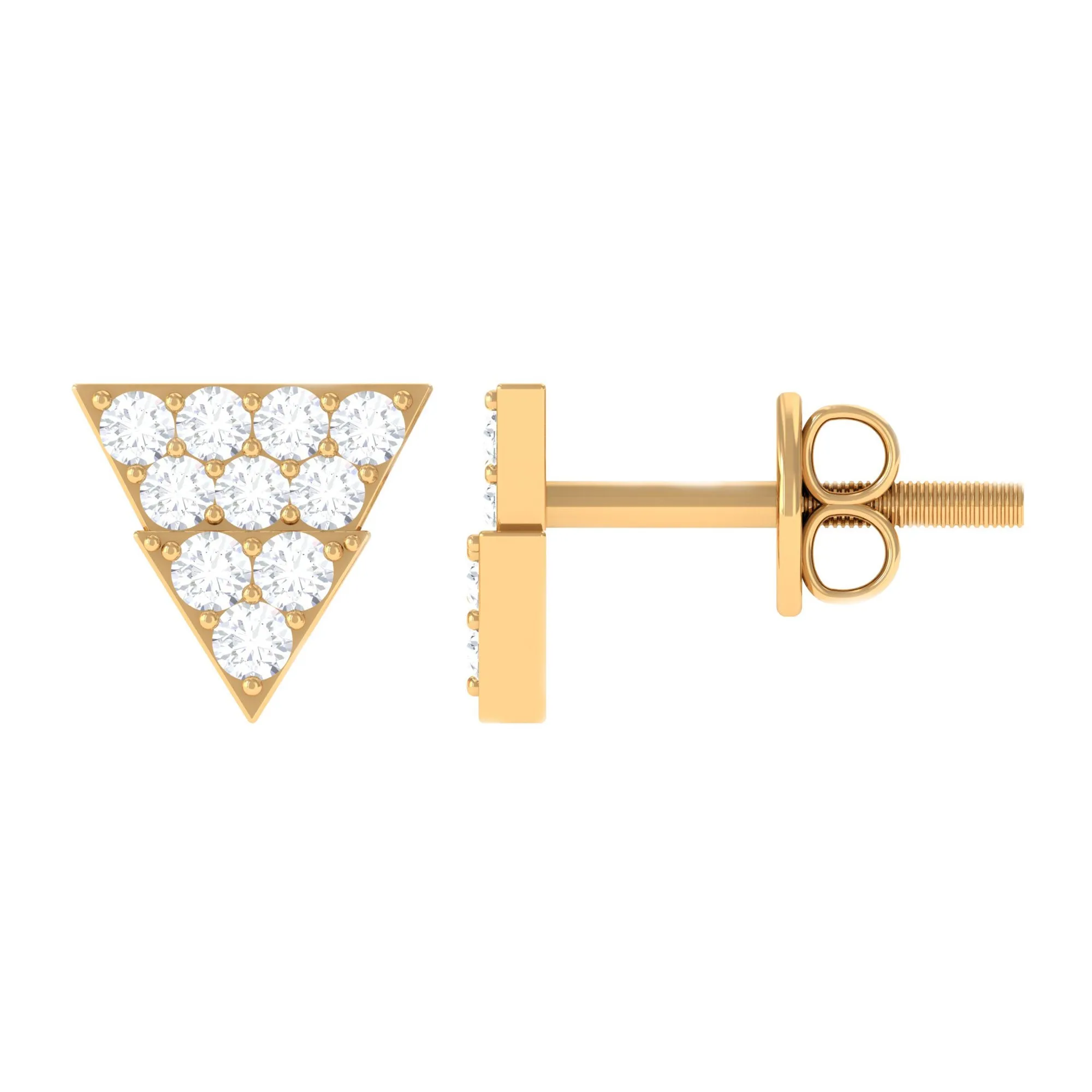 1/2 CT Zircon Triangle Gold Stud Earrings in Pave Setting