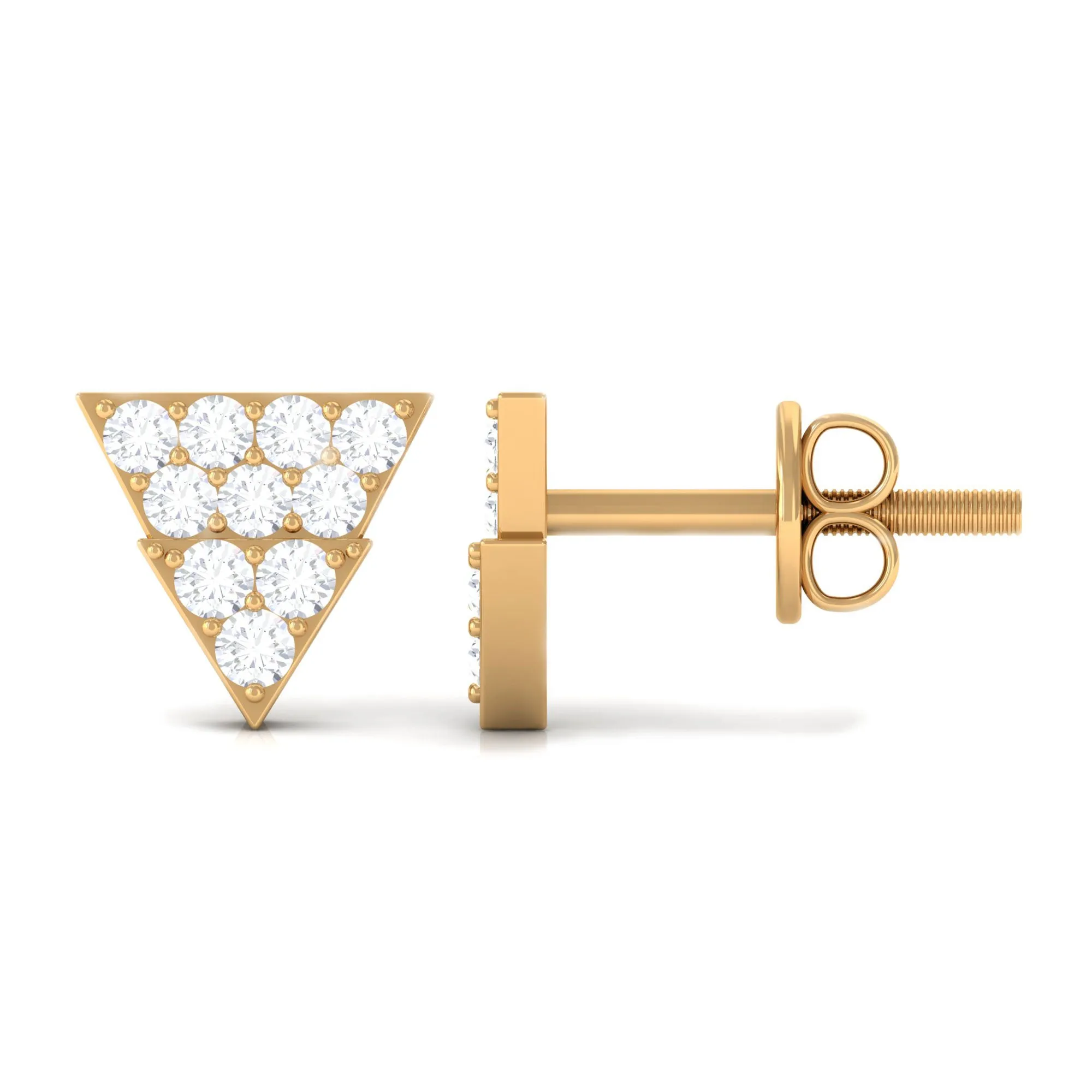1/2 CT Zircon Triangle Gold Stud Earrings in Pave Setting