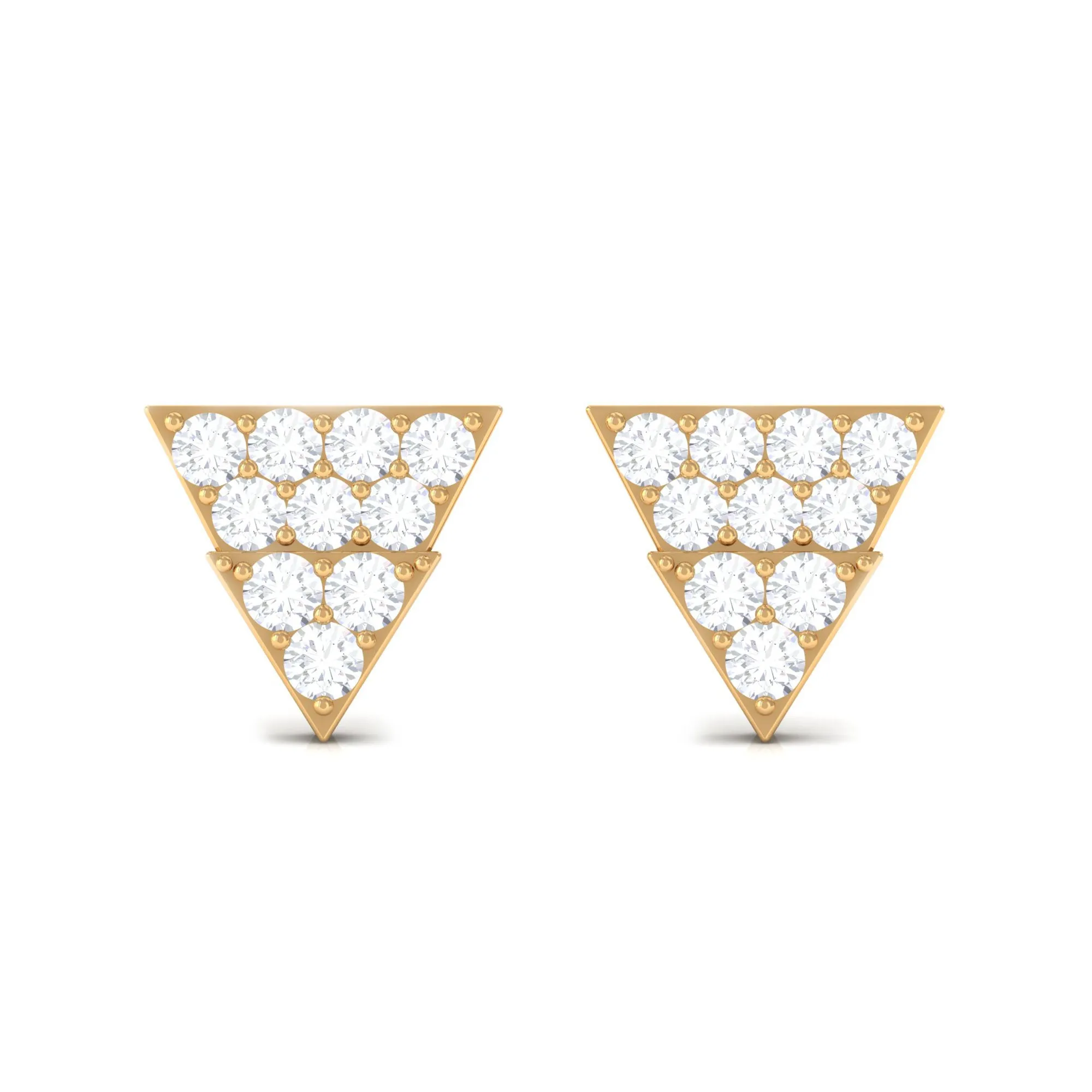 1/2 CT Zircon Triangle Gold Stud Earrings in Pave Setting