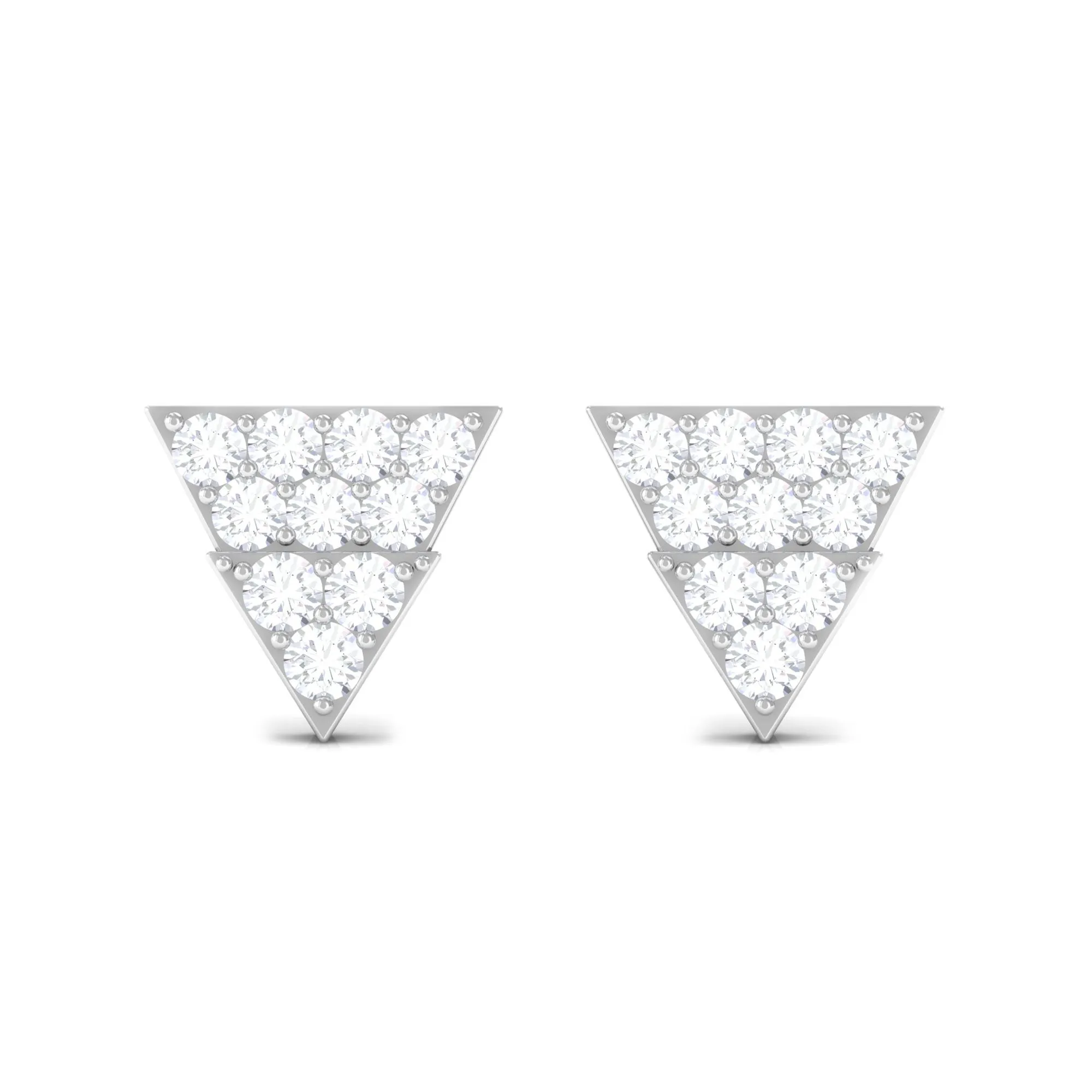 1/2 CT Zircon Triangle Gold Stud Earrings in Pave Setting