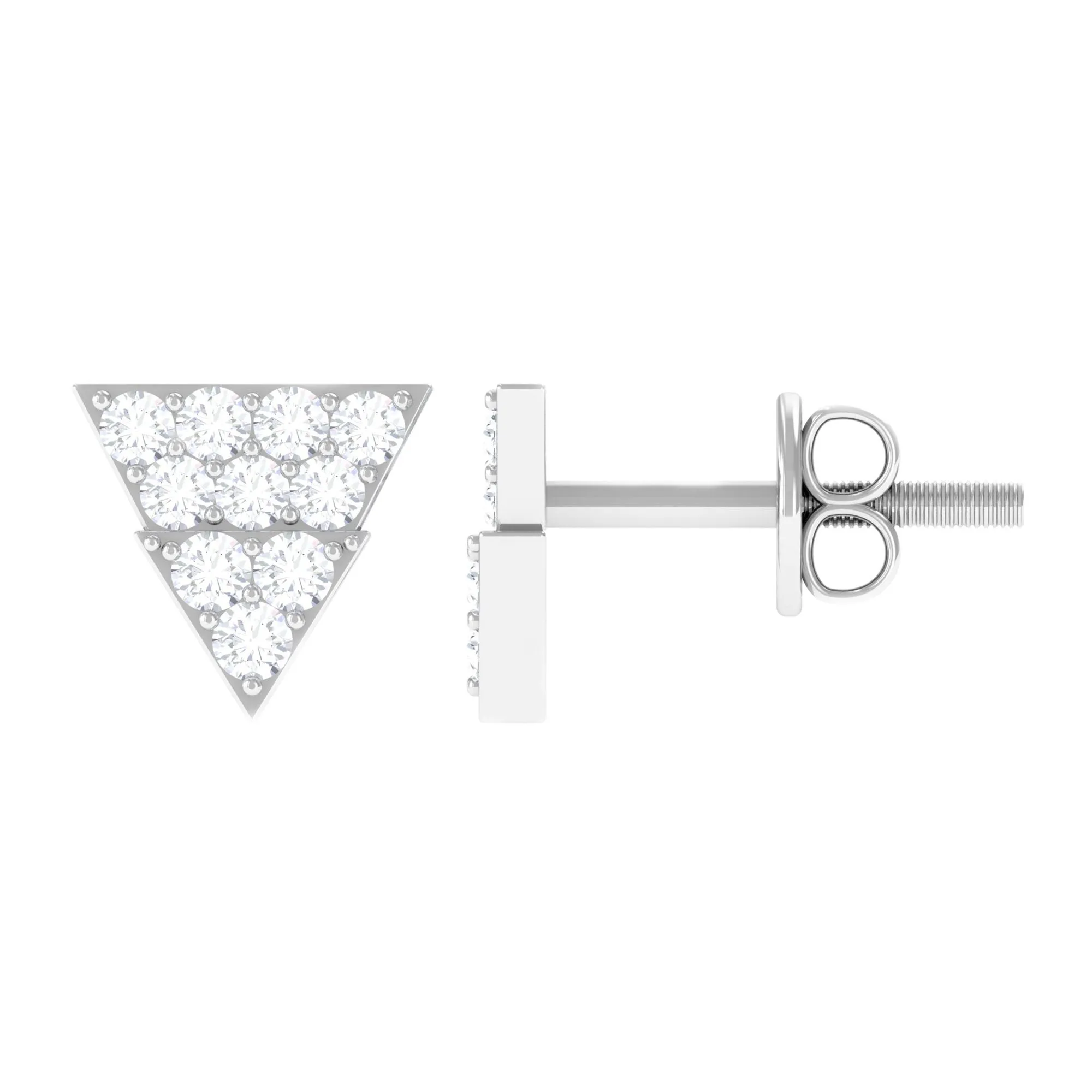 1/2 CT Zircon Triangle Gold Stud Earrings in Pave Setting