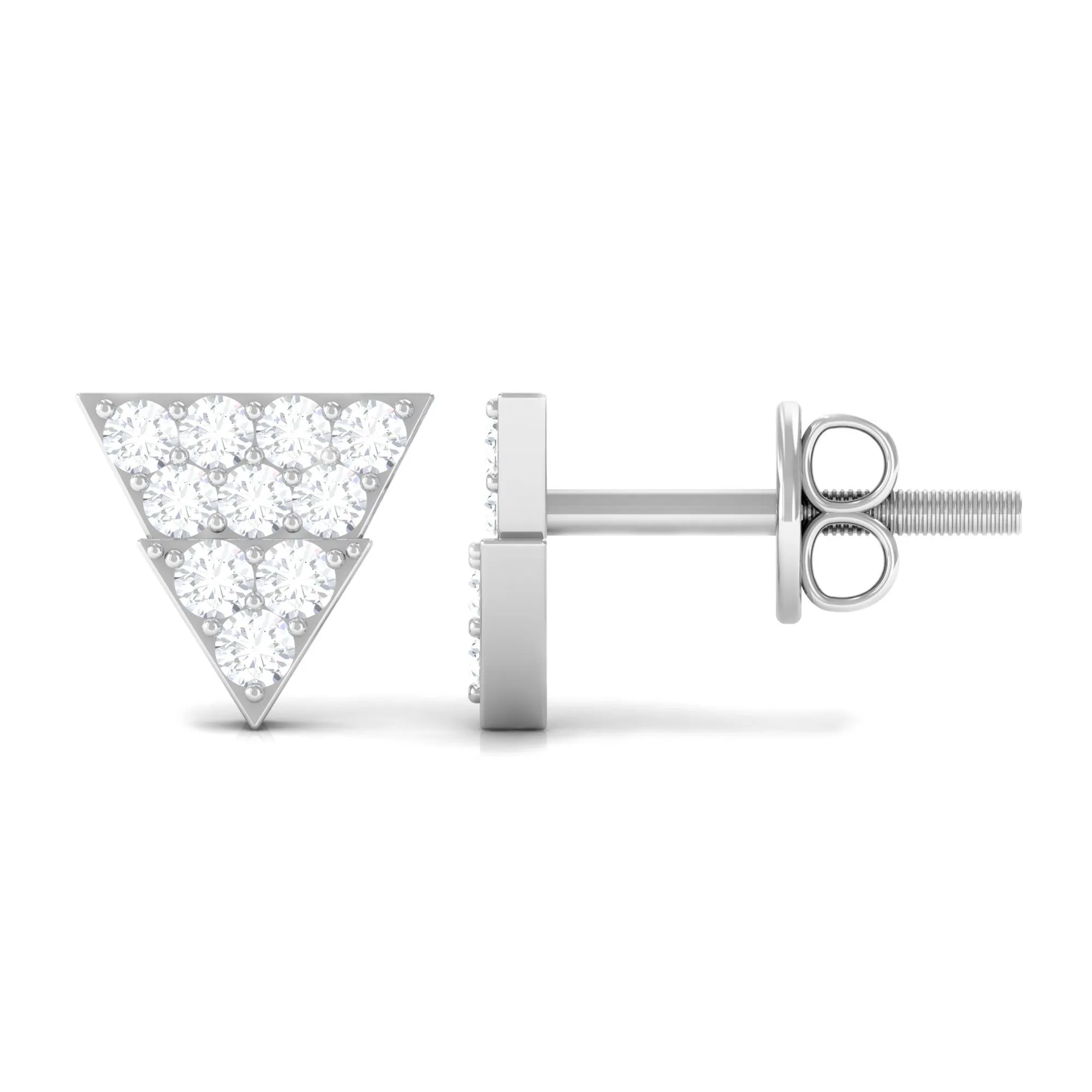 1/2 CT Zircon Triangle Gold Stud Earrings in Pave Setting