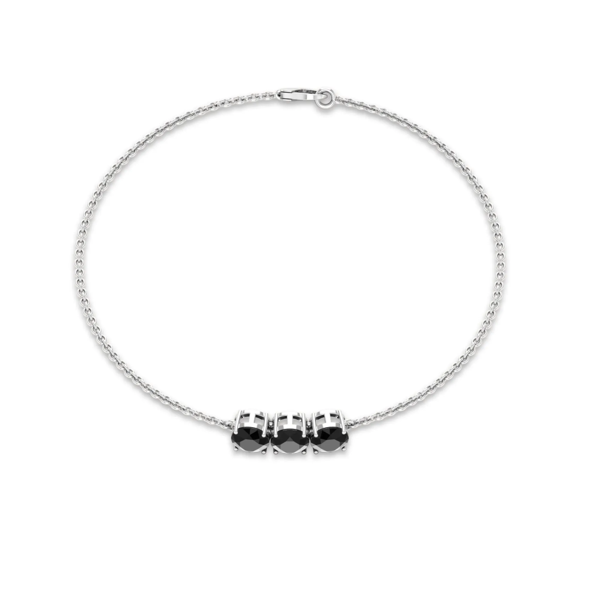 1.25 CT Black Onyx Three Stone Chain Bracelet