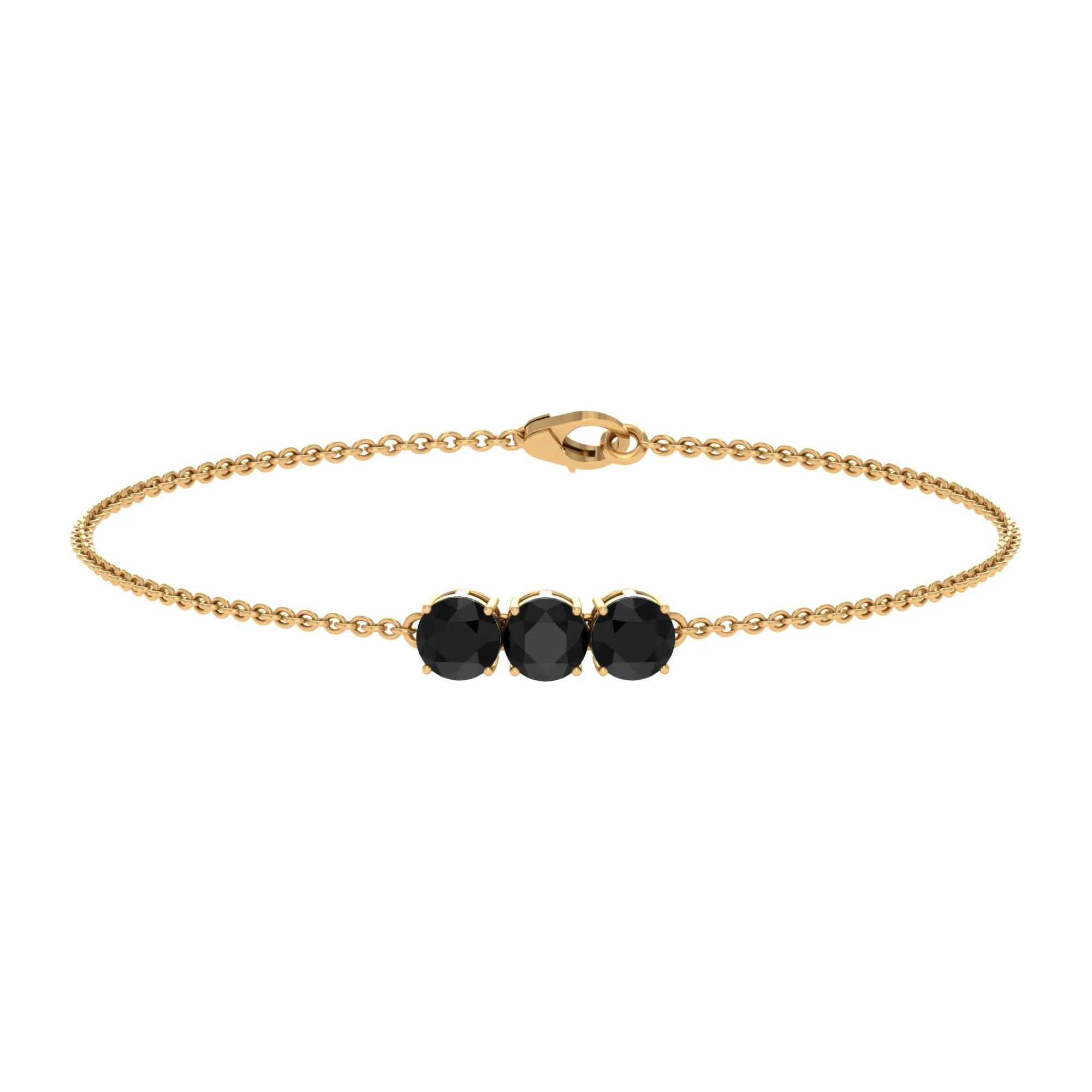 1.25 CT Black Onyx Three Stone Chain Bracelet