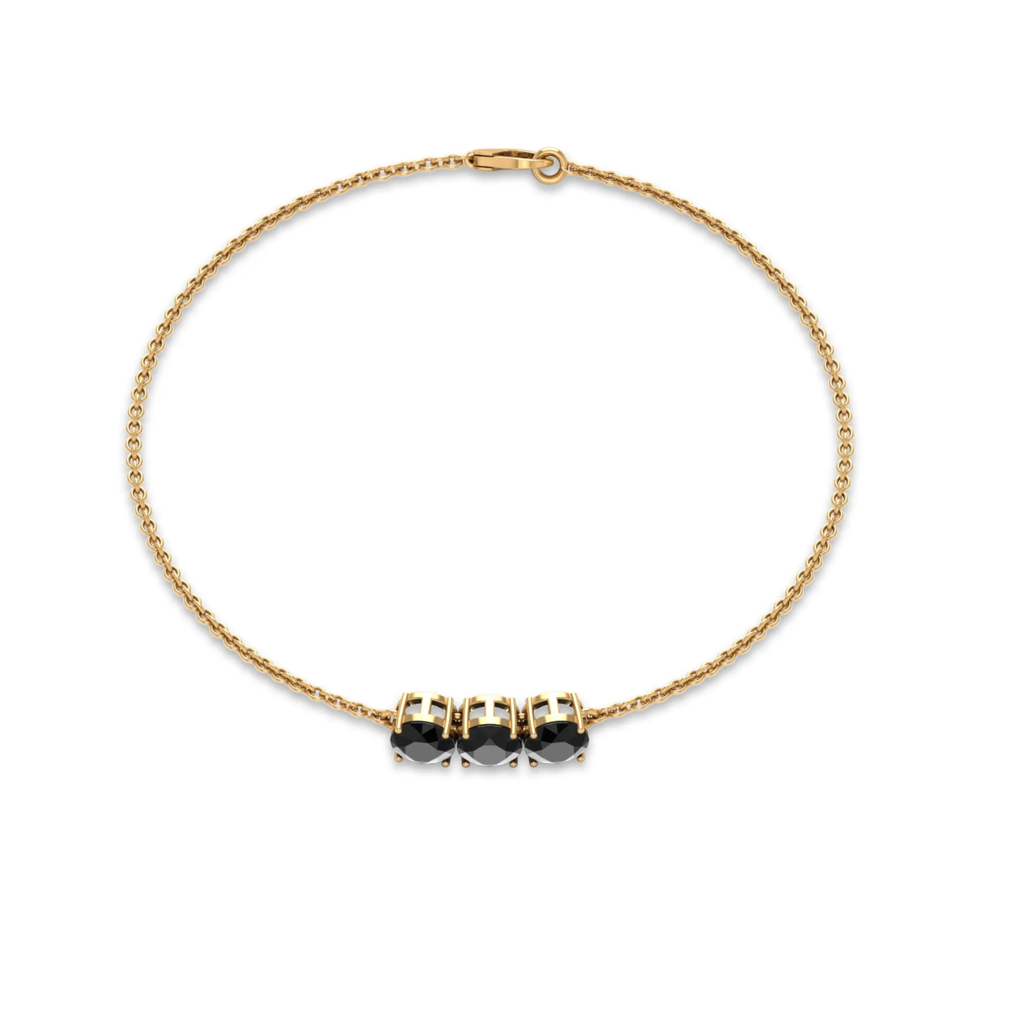 1.25 CT Black Onyx Three Stone Chain Bracelet