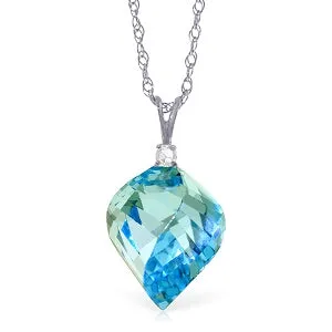 13.95 Carat 14K Solid White Gold Winding Will Blue Topaz Daimond Necklace