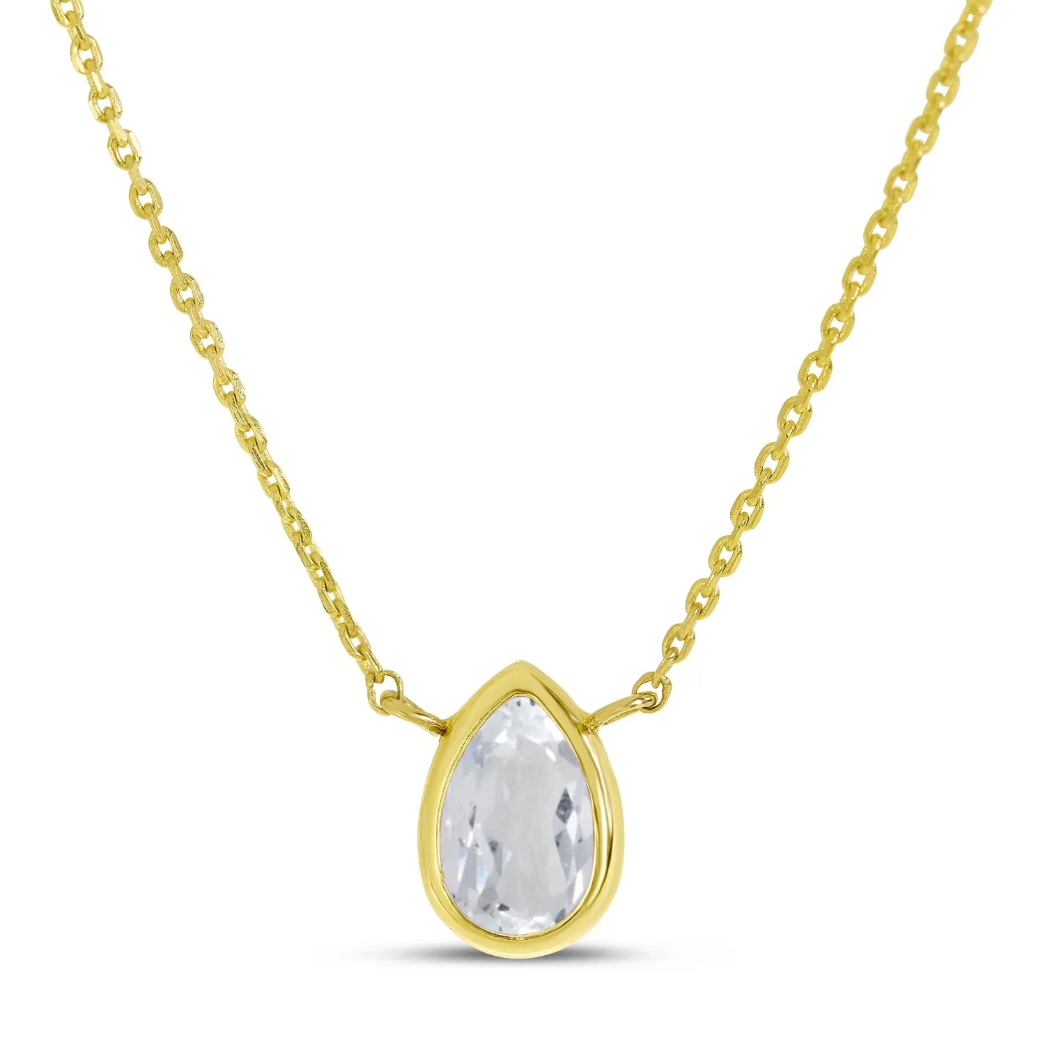 14K Gold Pear White Topaz Birthstone Necklace