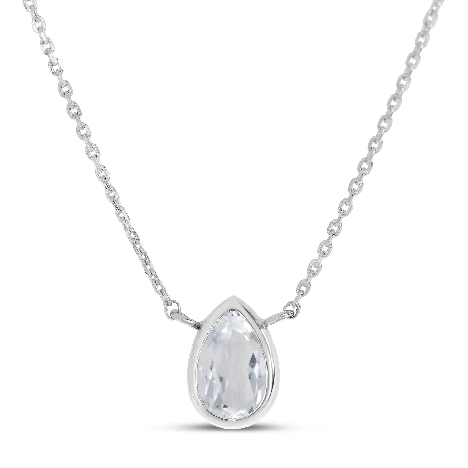 14K Gold Pear White Topaz Birthstone Necklace