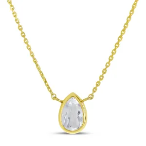 14K Gold Pear White Topaz Birthstone Necklace