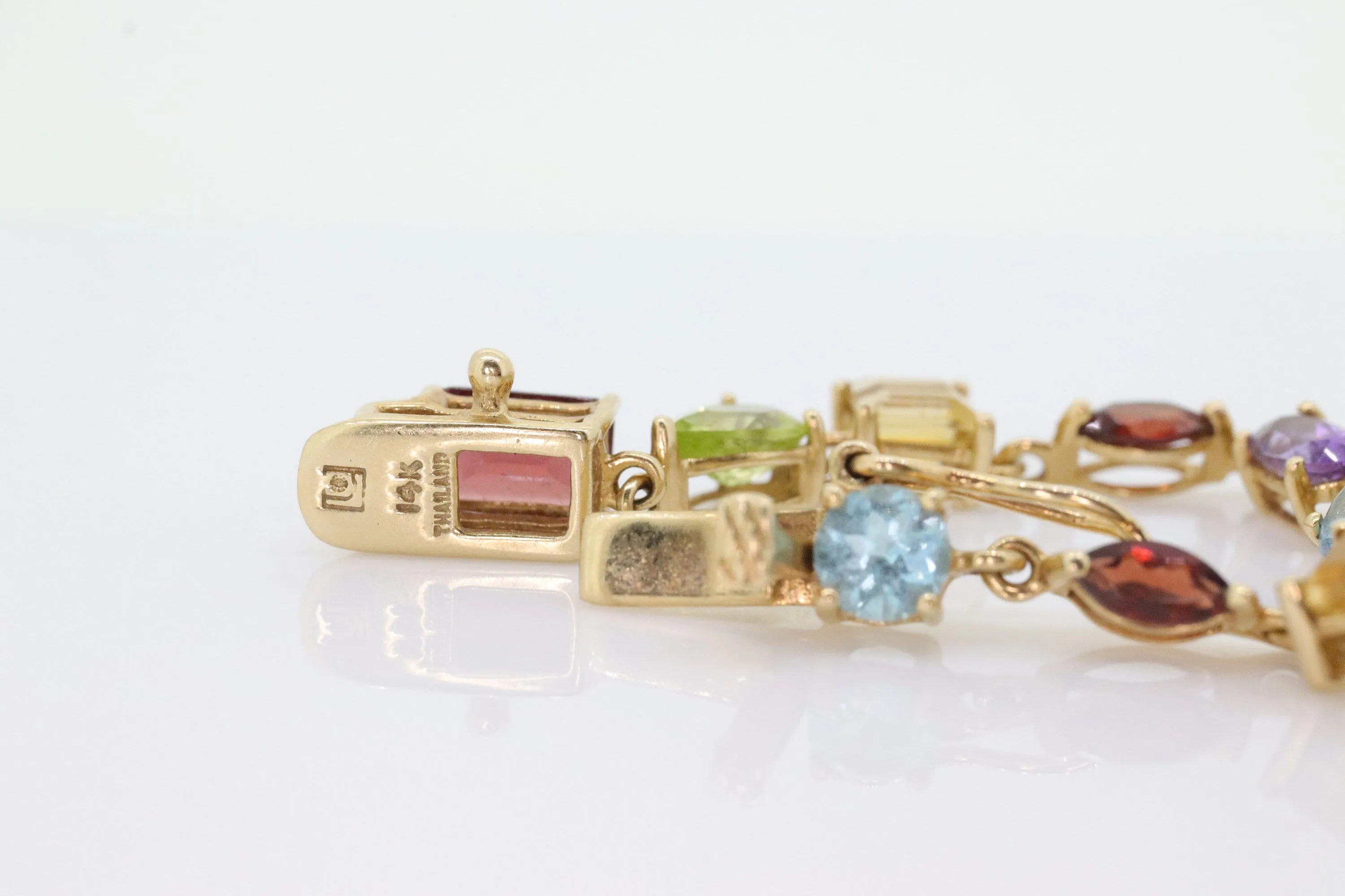 14k Multi-Color Gem Bracelet. Tennis Bracelet. Various Garnet Peridot Topaz Citrine Cluster arrangement bracelet. (st192)