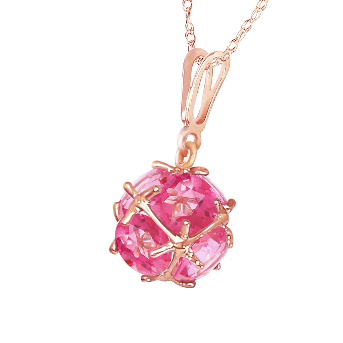 14K Solid Rose Gold Pink Topaz Necklace Gemstone Limited Edition