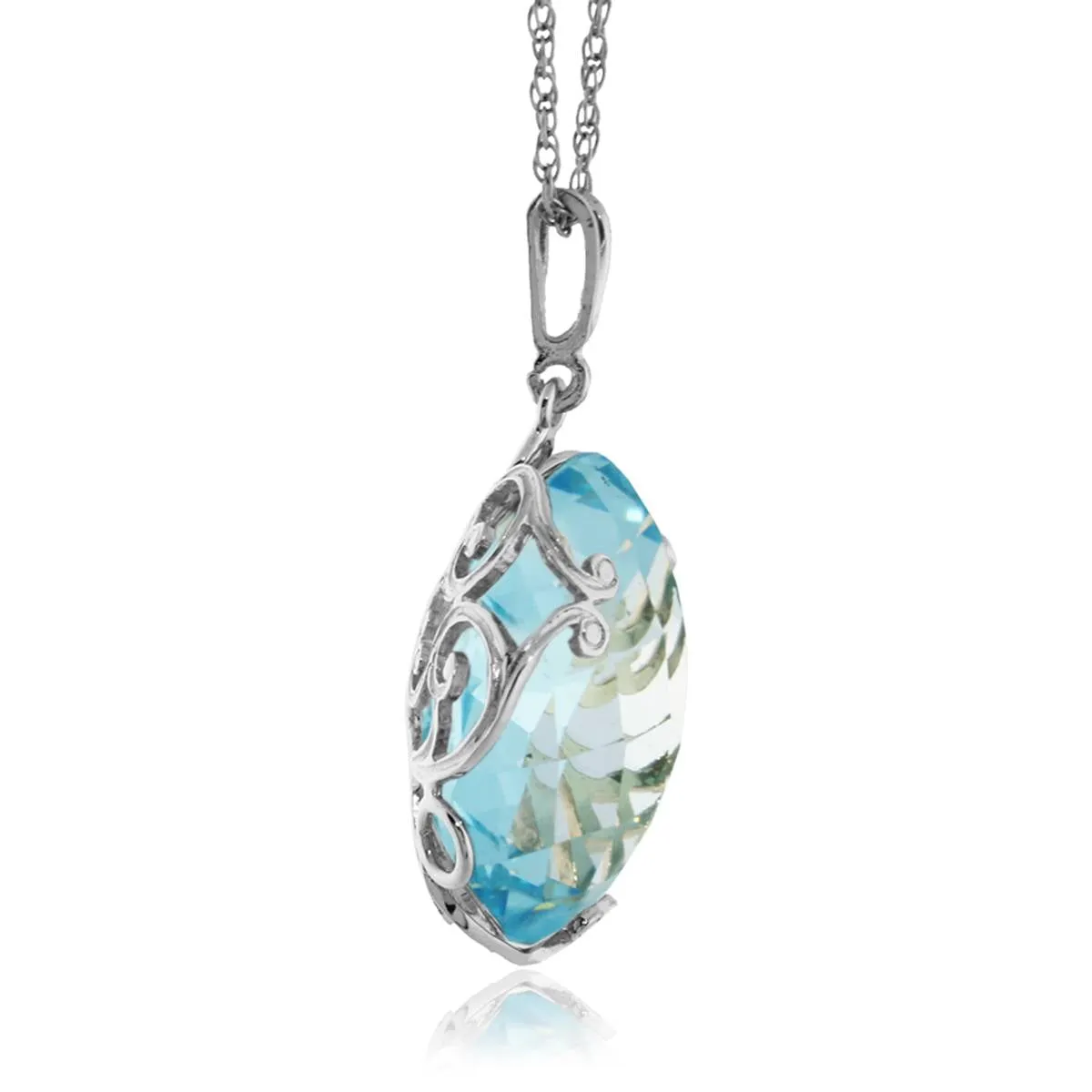 14K Solid White Gold Necklace Round Blue Topaz Gemstone
