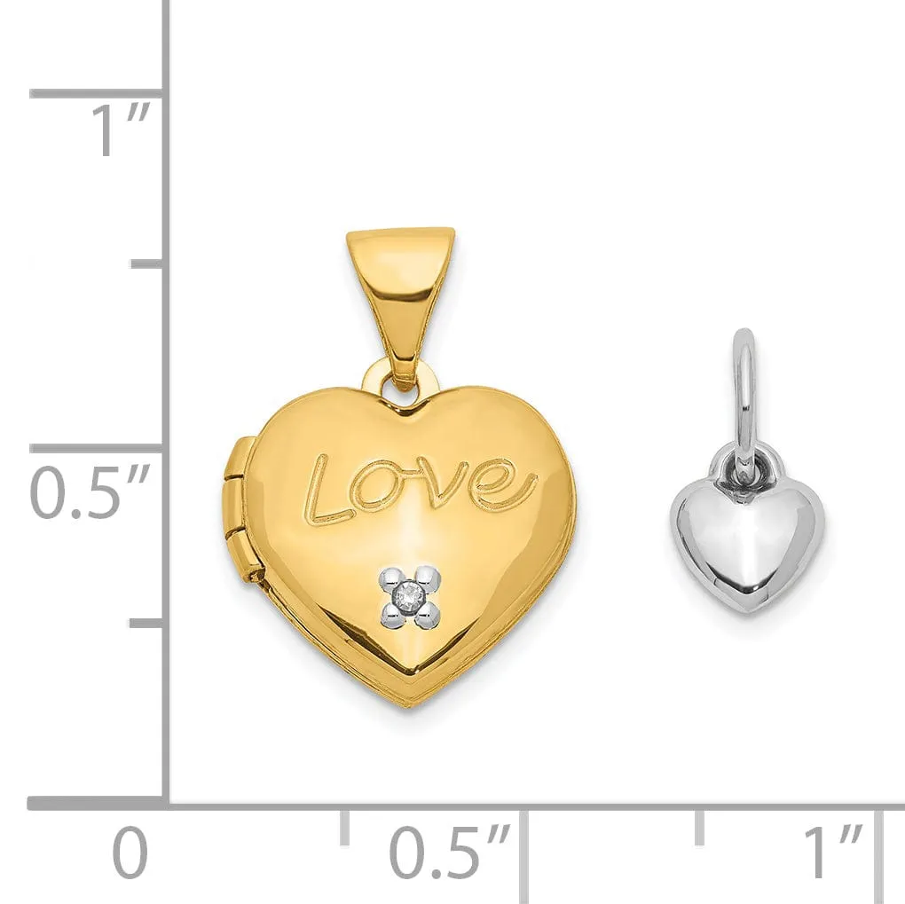14k Two-tone Heart Locket and Heart Charm