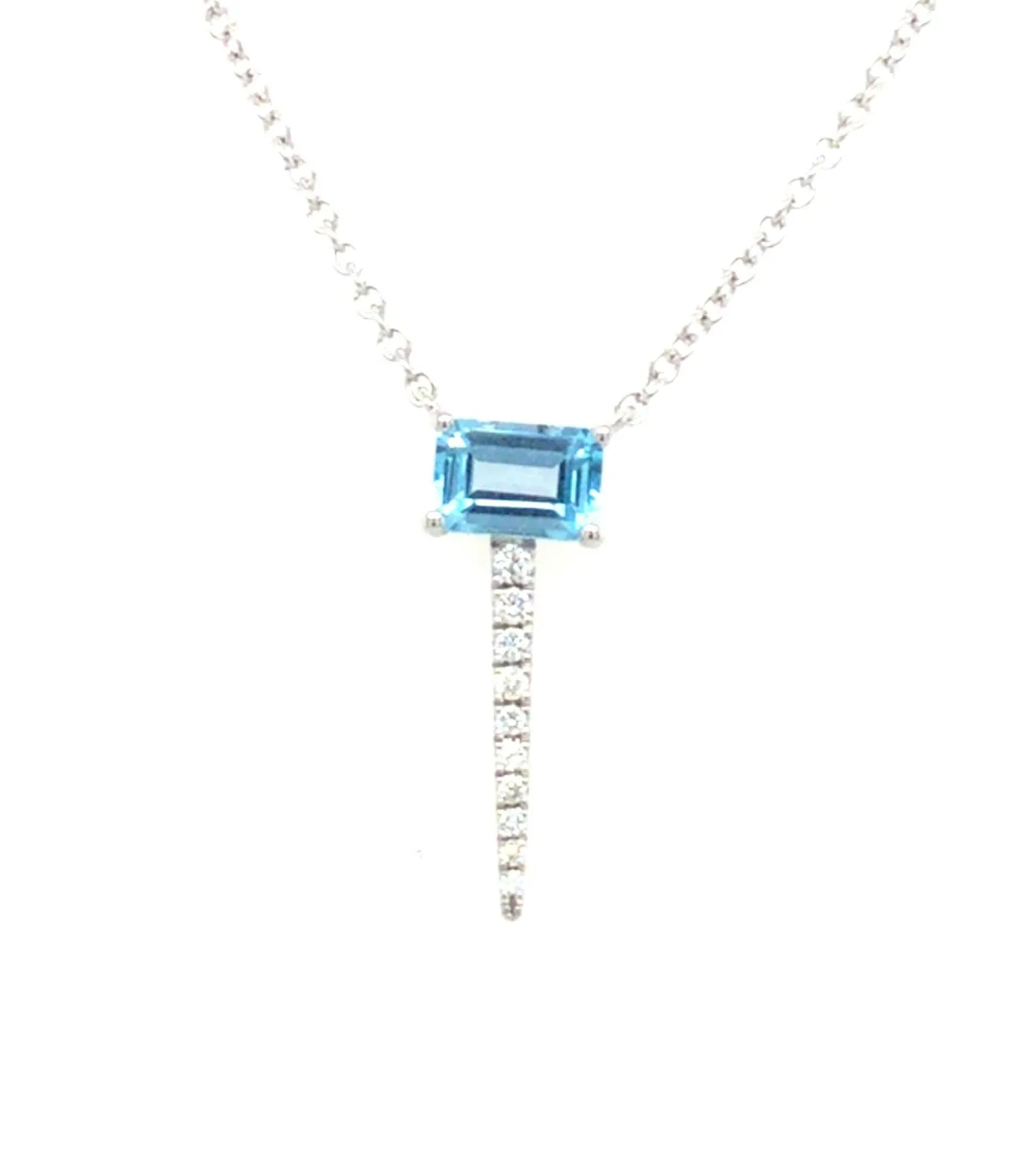 14K White Blue Topaz and Natural Diamond 18 inch Necklace