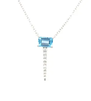 14K White Blue Topaz and Natural Diamond 18 inch Necklace