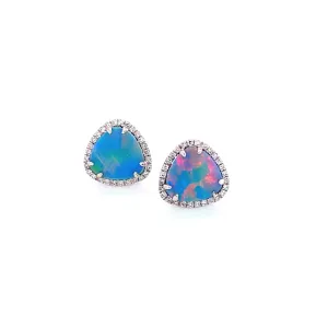 14K White Gold Diamond   Opal Earrings