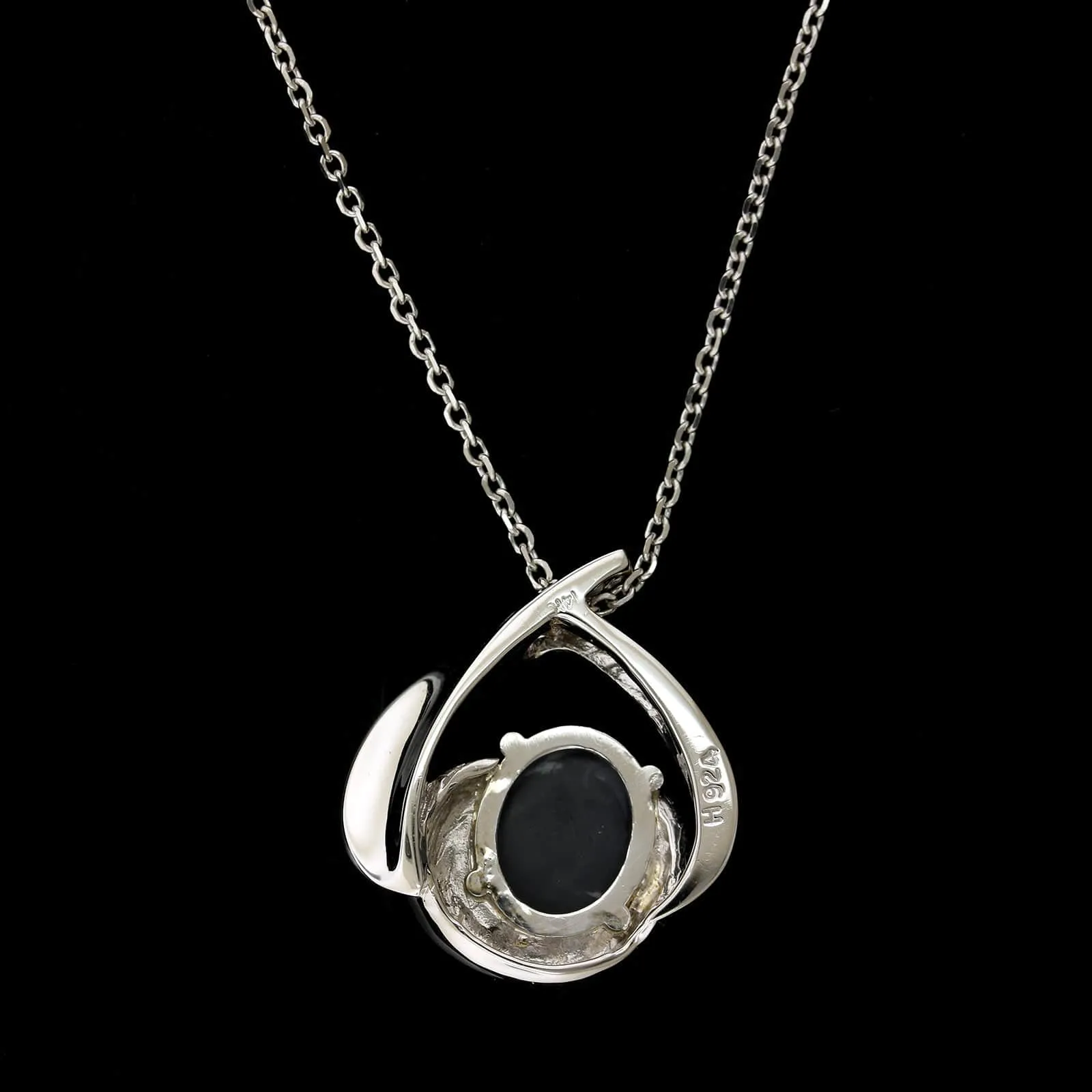 14K White Gold Estate Black Opal Pendant