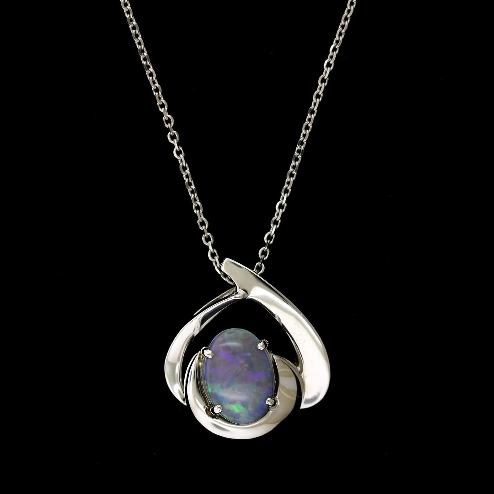 14K White Gold Estate Black Opal Pendant