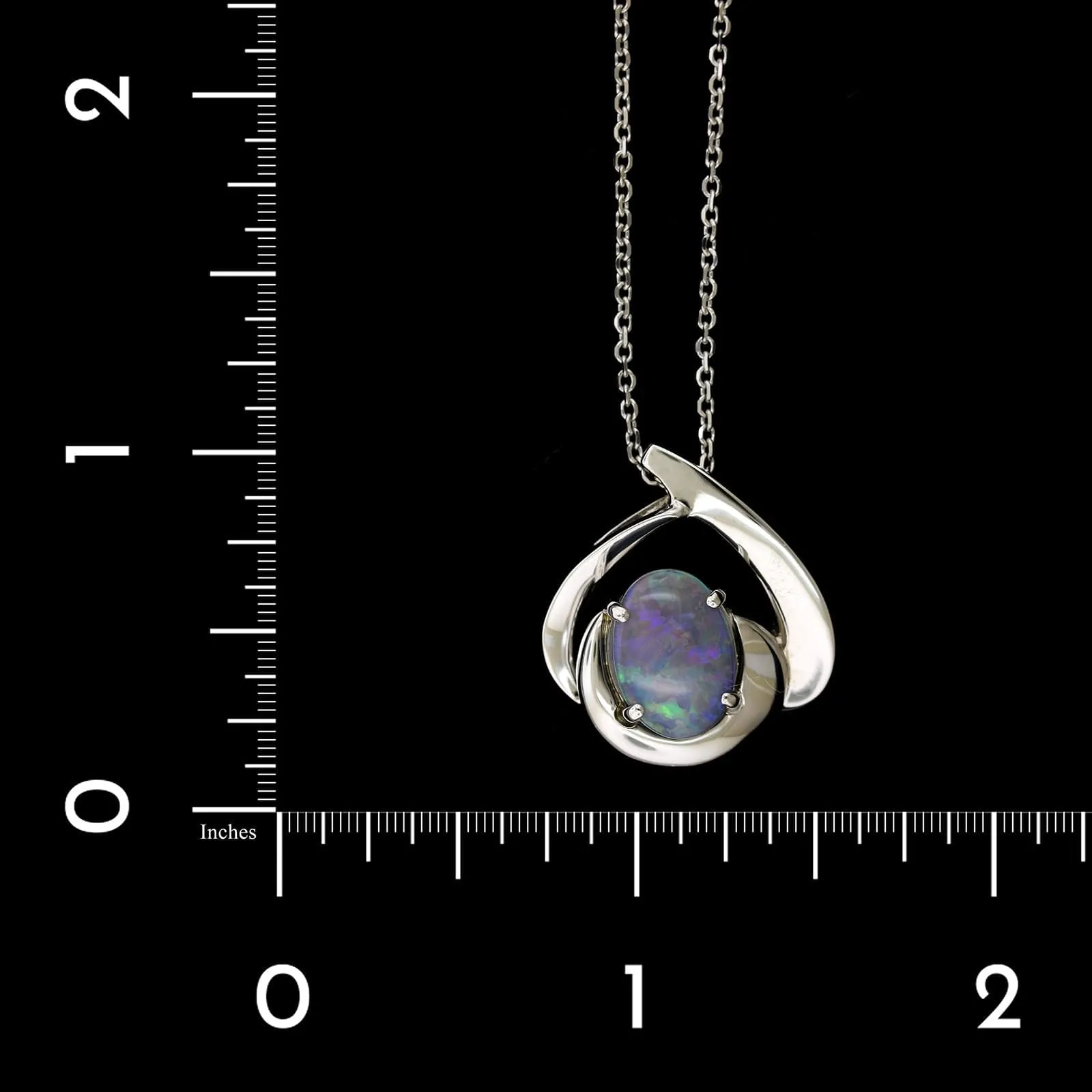 14K White Gold Estate Black Opal Pendant