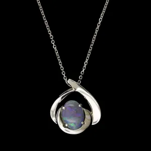 14K White Gold Estate Black Opal Pendant