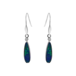 14K White Gold Opal and Diamond Drop Earrings