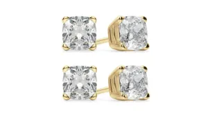 14k Yellow Gold 4mm 1Ct Cushion Cut White Sapphire Set Of Two Stud Earrings Plated