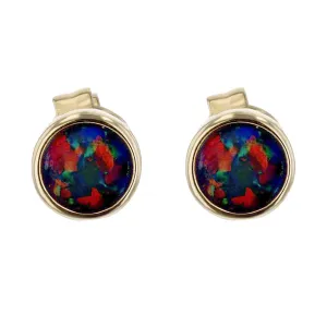 14K Yellow Gold Black Opal Stud Earrings