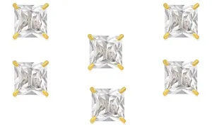 14k Yellow Gold Plated 2Ct Square Cut White Sapphire Set Of Three Stud Earrings