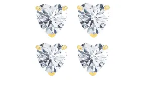 14k Yellow Gold Plated 4mm 1/2Ct Heart White Sapphire Set Of Two Stud Earrings