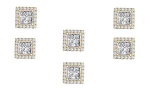 14k Yellow Gold Plated 6mm 1/2Ct Square Cut White Sapphire Set of Three Halo Stud Earrings