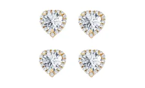 14k Yellow Gold Plated 6mm 3Ct Heart White Sapphire Set of Two Halo Stud Earrings