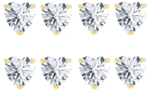 14k Yellow Gold Plated 6mm 4Ct Heart White Sapphire Set Of Four Stud Earrings