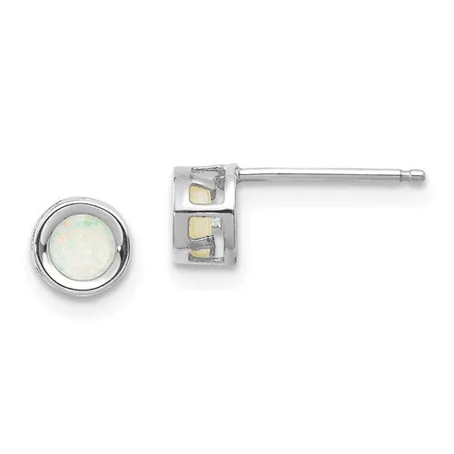 14k Yellow or White Gold Round Bezel Genuine Australian Opal Stud Earrings