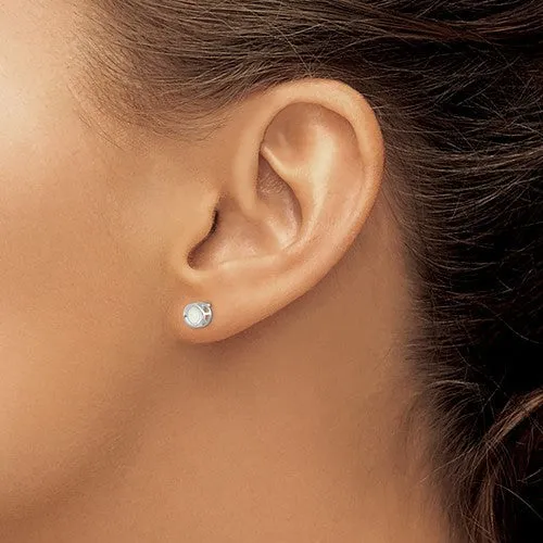 14k Yellow or White Gold Round Bezel Genuine Australian Opal Stud Earrings