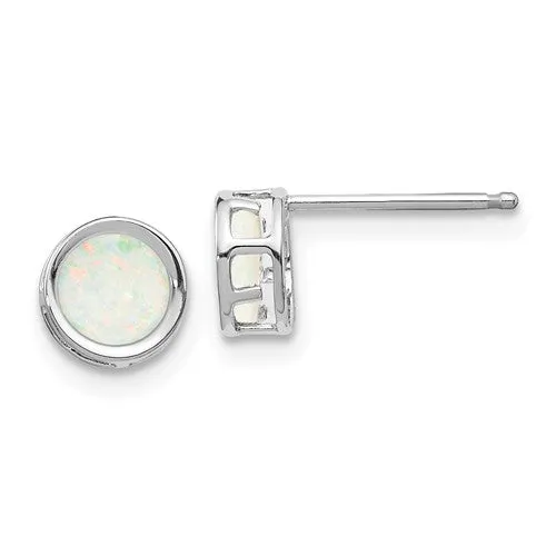 14k Yellow or White Gold Round Bezel Genuine Australian Opal Stud Earrings