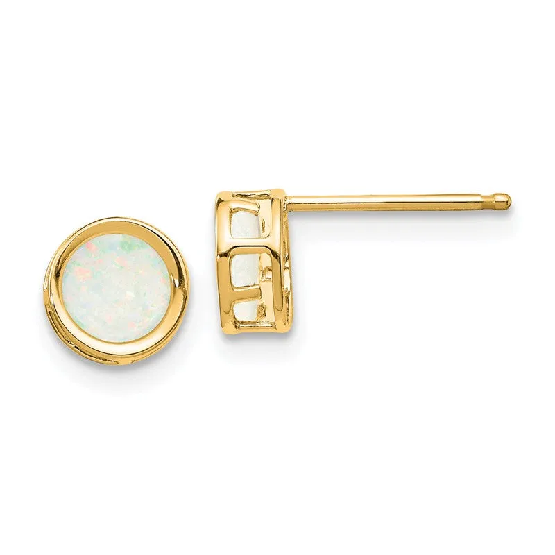 14k Yellow or White Gold Round Bezel Genuine Australian Opal Stud Earrings