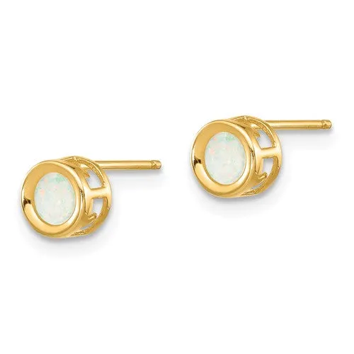 14k Yellow or White Gold Round Bezel Genuine Australian Opal Stud Earrings