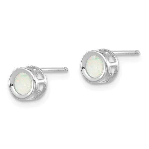 14k Yellow or White Gold Round Bezel Genuine Australian Opal Stud Earrings