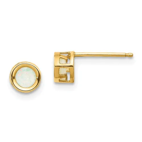 14k Yellow or White Gold Round Bezel Genuine Australian Opal Stud Earrings