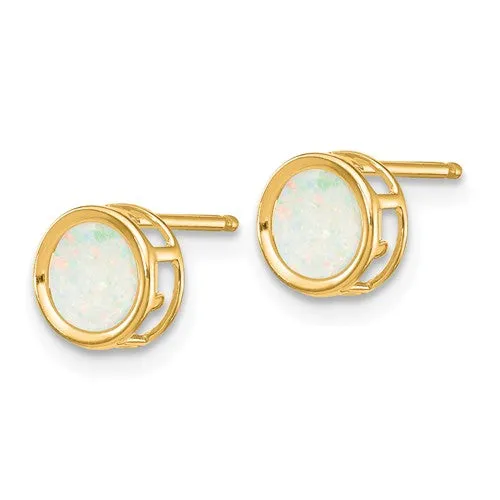 14k Yellow or White Gold Round Bezel Genuine Australian Opal Stud Earrings