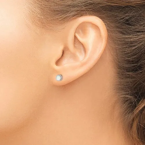 14k Yellow or White Gold Round Bezel Genuine Australian Opal Stud Earrings