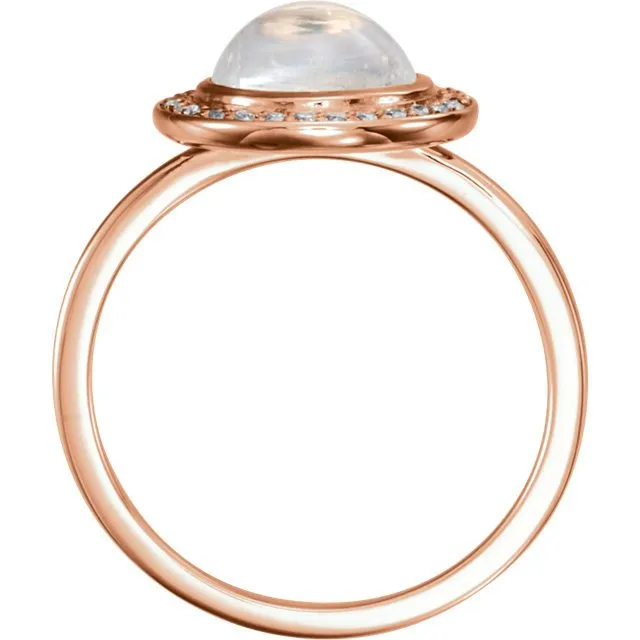 14KT GOLD 2.00 CT MOONSTONE & 1/8 CTW DIAMOND ROUND HALO RING