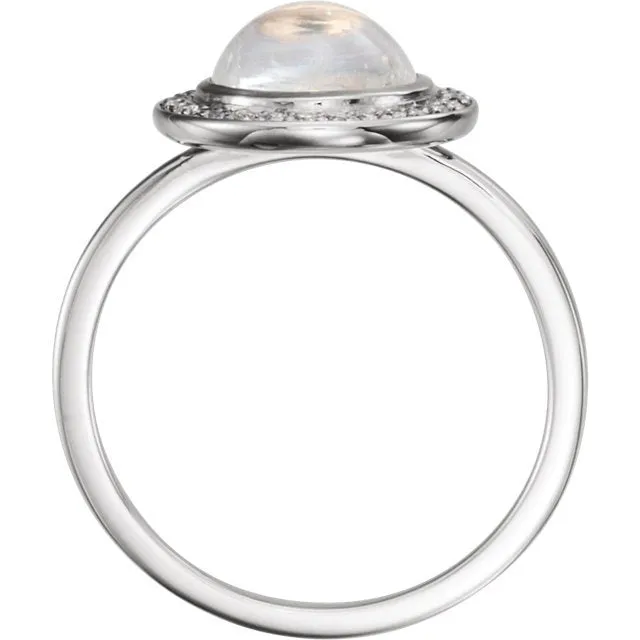 14KT GOLD 2.00 CT MOONSTONE & 1/8 CTW DIAMOND ROUND HALO RING